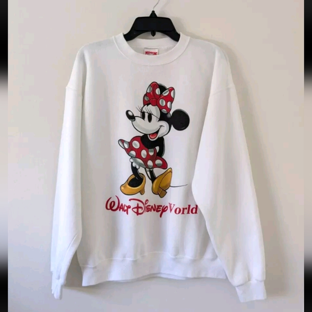 VTG Minnie Mouse White Disney World Crewneck Sweatshirt USA Made Adult Large